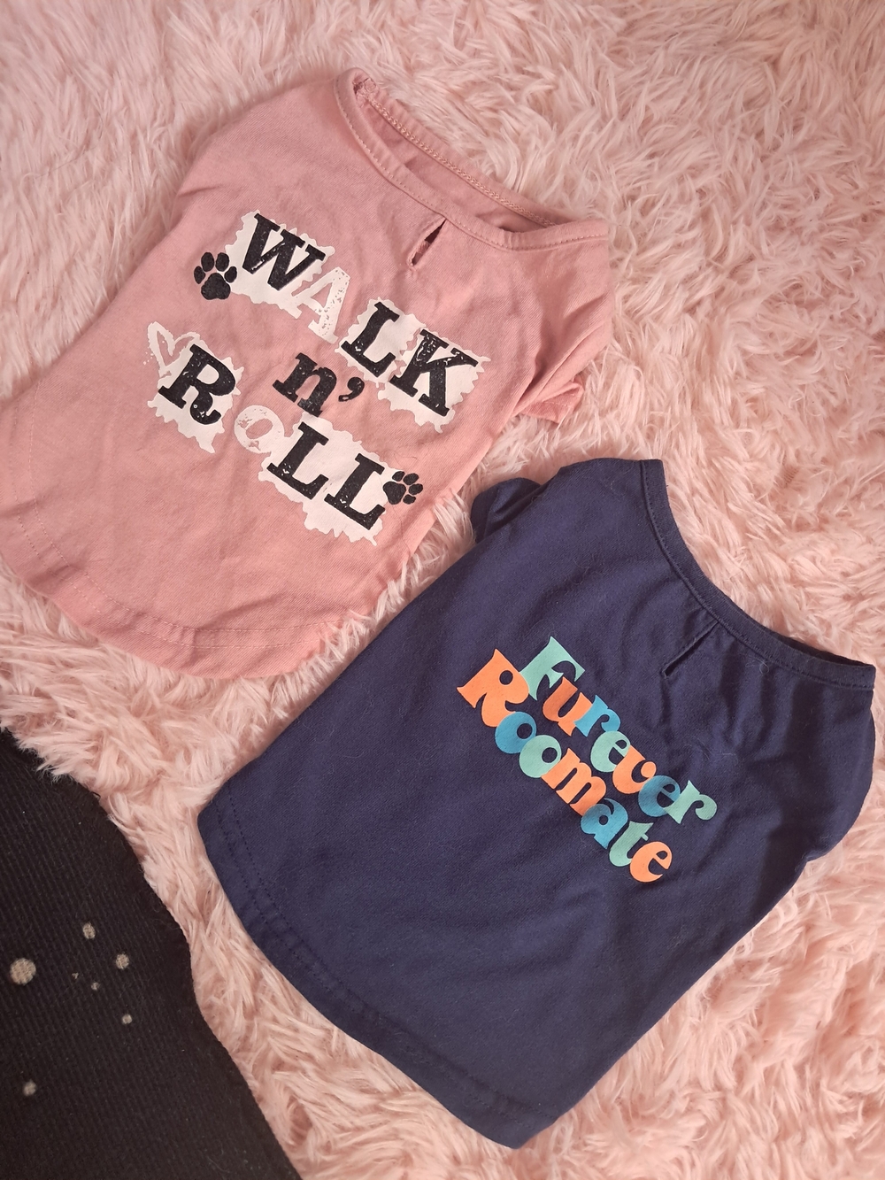 2 Pet Dog T-Shirts - Pink "Walk n' Roll" Blue Furever Roomate